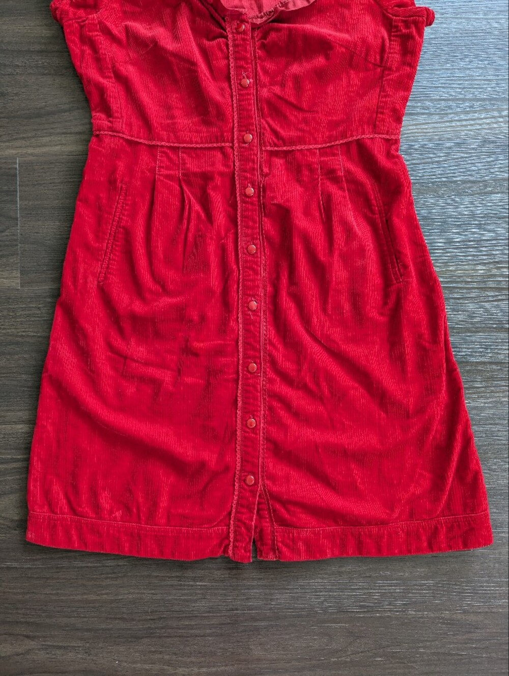 Anthropologie Maeve Red Corduroy Dress Size 10 Romantic Ruffle Whimsigoth Date - Picture 2 of 10